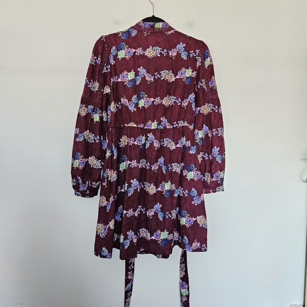 By Anthropology Mini tunic dress purple floral fit flare long sleeves size XS - Picture 11 of 11